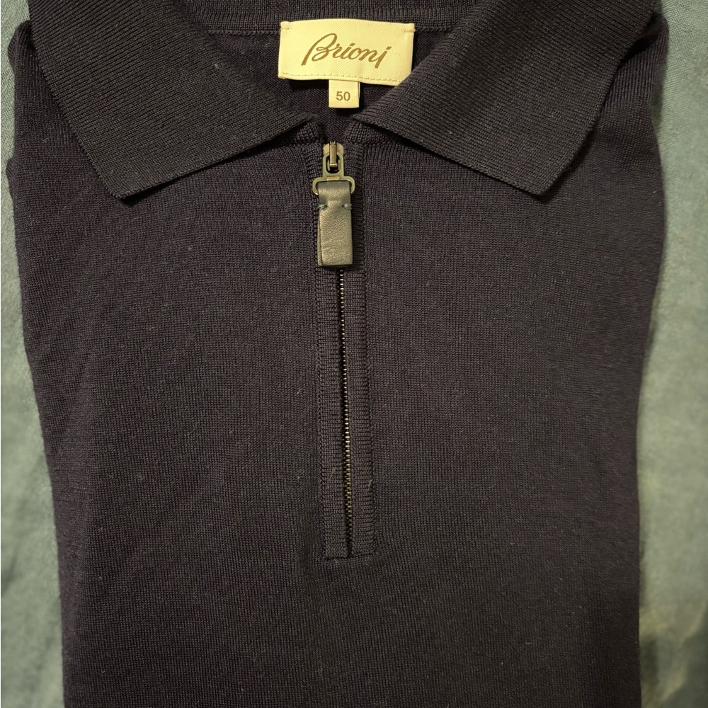 Brioni Navy Long Sleeve Polo Shirt